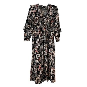 Who What Wear long sleeved maxi dress floral ruffles tiered waist tie